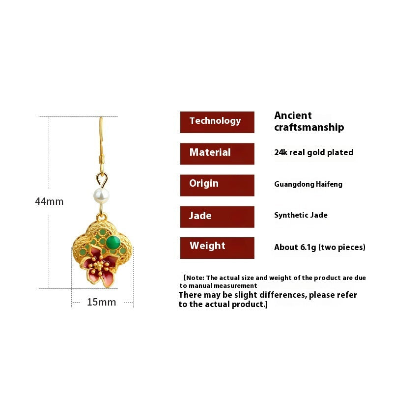 Real Gold Plating Antique 925 Silver Pin Earrings