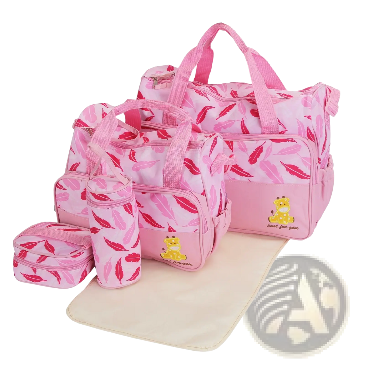 5 Piece Patterned Baby Diaper Bag Set with Travel Accessories