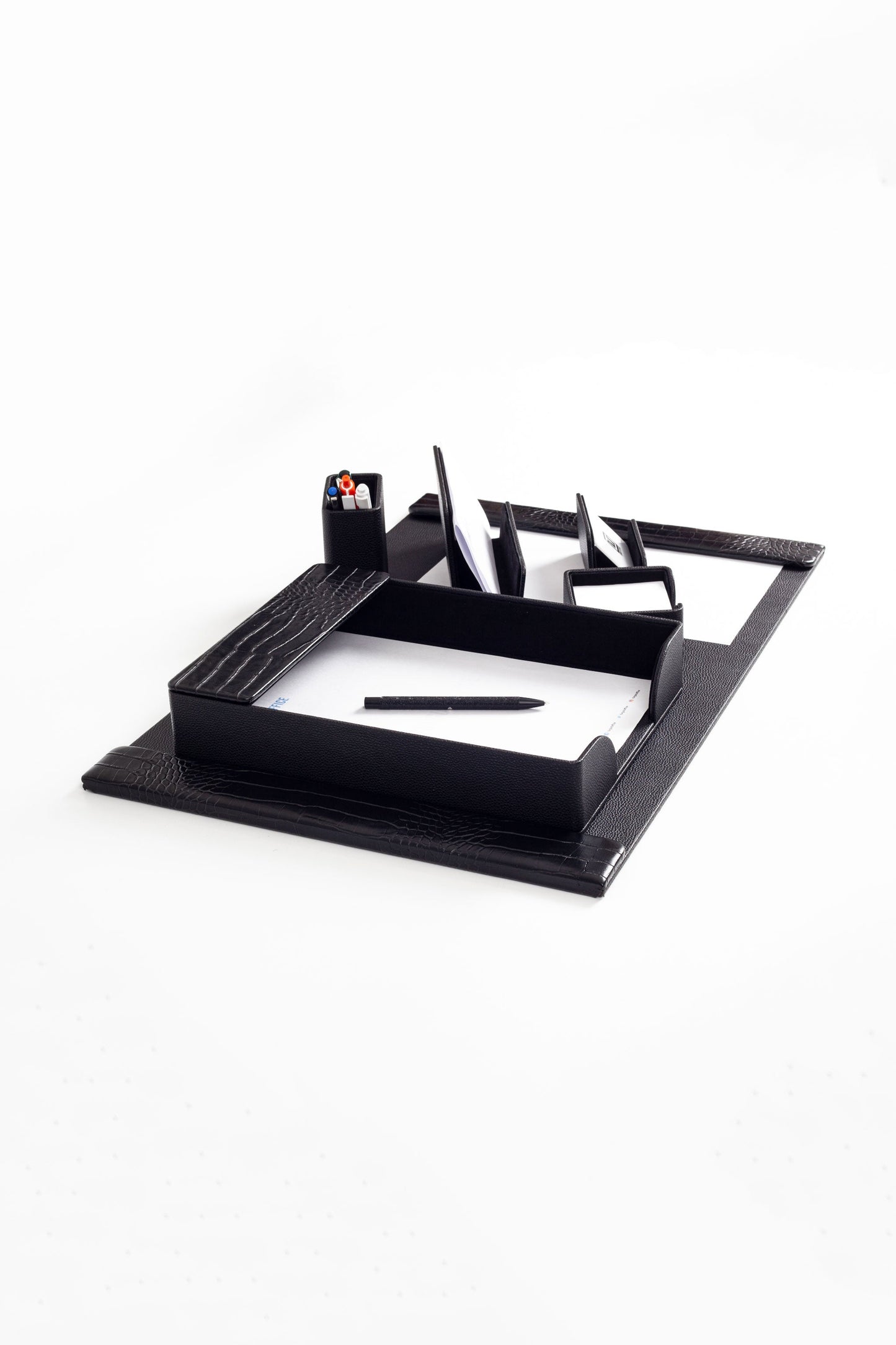 Loft Leather Desk Set Black 6 Pieces Vertical Coroco Detailed