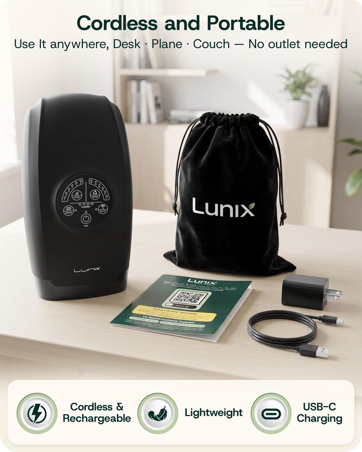 Lunix LX33 Hand Massager with Red Light Therapy, Carpal Tunnel & Wrist Pain Relief Device, Charcoal Black