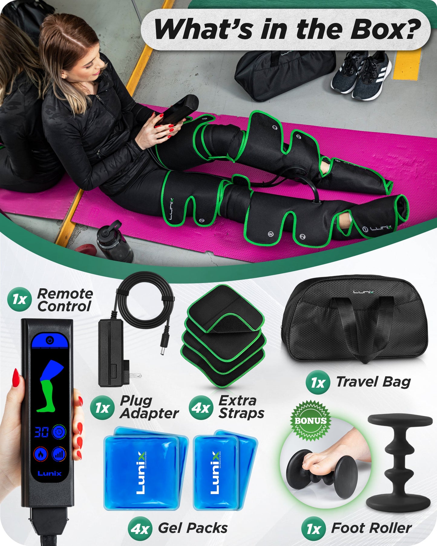 LX10 Full Leg Compression Massager Upgraded, Forest Green