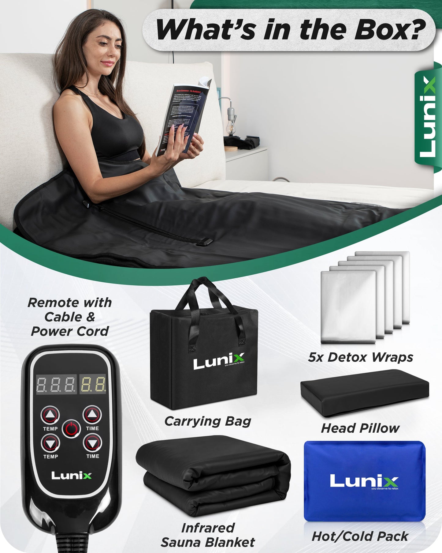 LX17 Portable Infrared Sauna Blanket, Jet Black