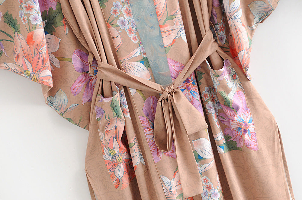 Peacock Print Kimono Cardigan Jacket Streetwear Loose Fit