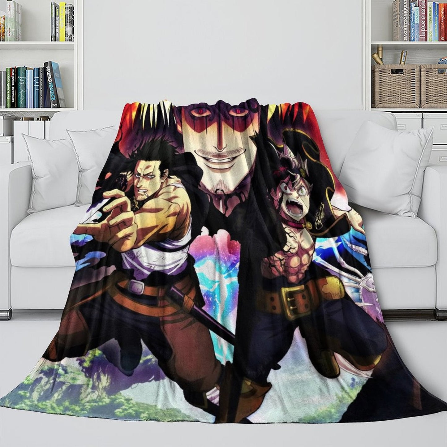 Black Clover Blanket Flannel Fleece Pattern Throw Room Decoration