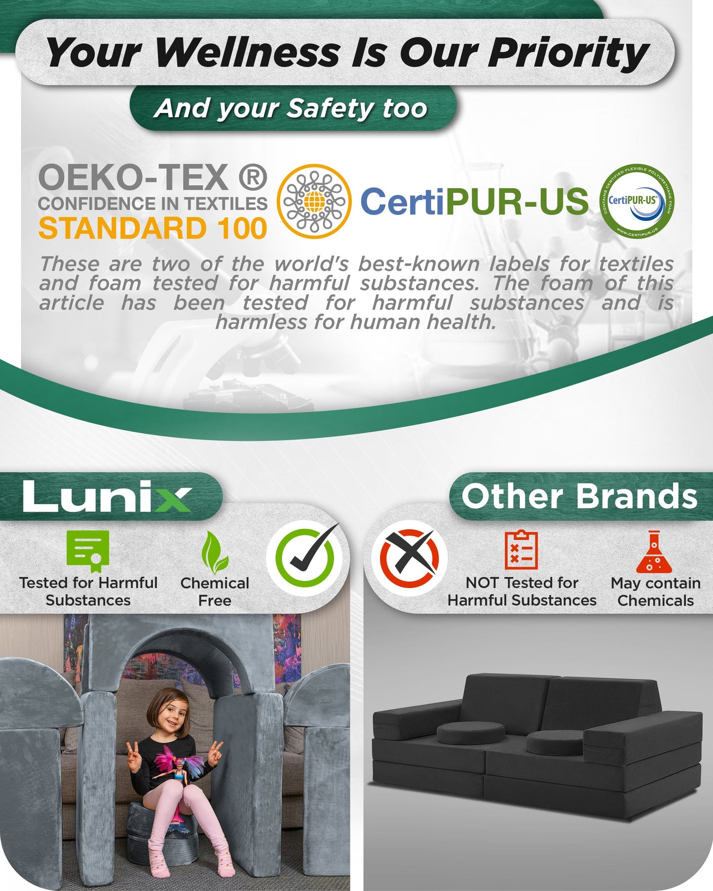 LX15 14pcs Modular Play Couch, Stone Gray