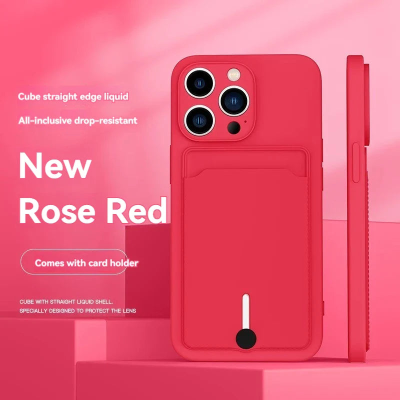 Mobile phone case card slot for iphone 16 15 14 13 12 11 pro max mini plus silicone soft tpu Credit card bag cover case