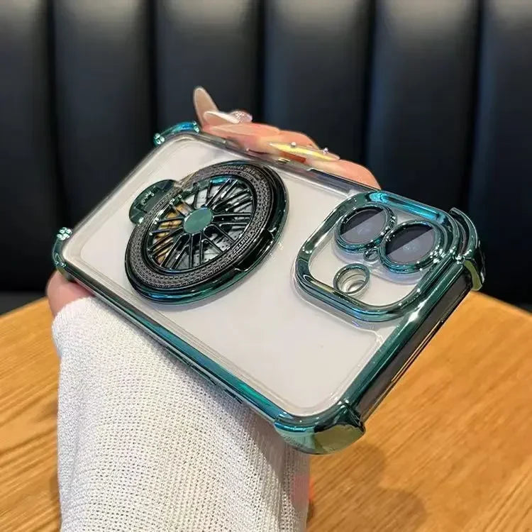 Luxury Plating Airbag Shockproof Case For iPhone 16 Pro Max 11 12 13 14 15 Pro Max For Magsafe Rotating Gyro Stand Phone Cover