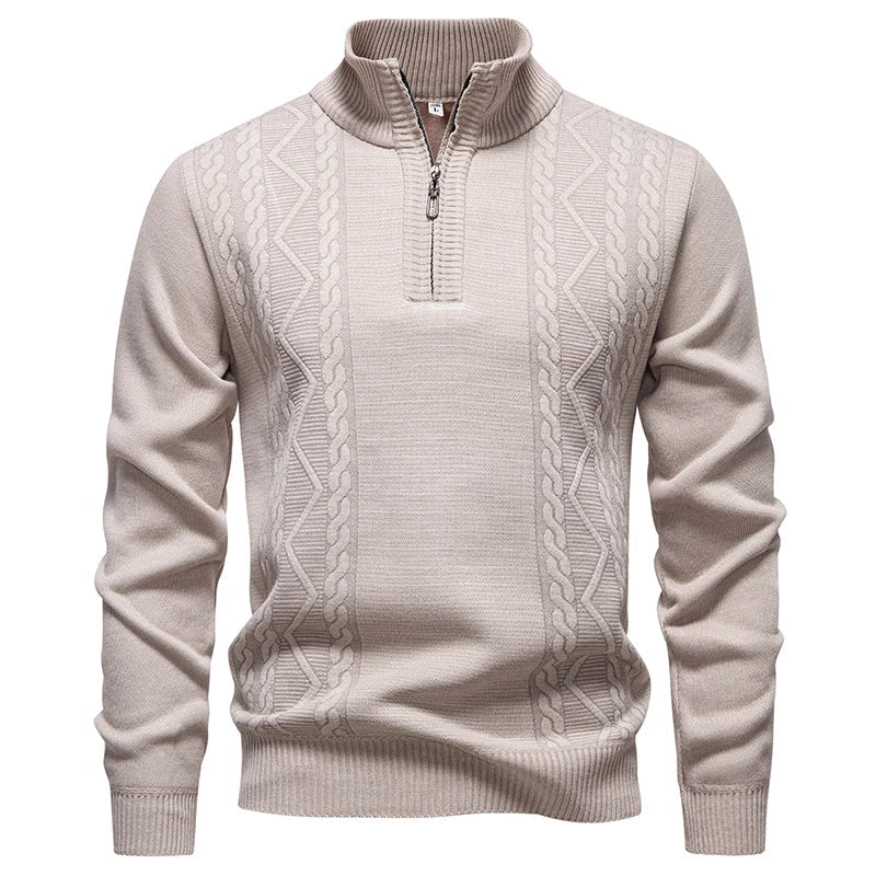 Winter Fleece-Lined Stand Collar Half-Zip Pullover Knitted Sweater for Men,Multi-Color Versatile Casual Men's Knit Sweater