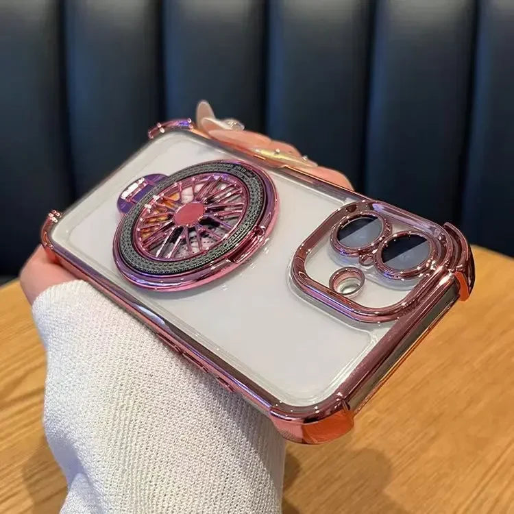 Luxury Plating Airbag Shockproof Case For iPhone 16 Pro Max 11 12 13 14 15 Pro Max For Magsafe Rotating Gyro Stand Phone Cover