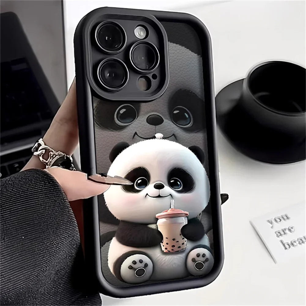 Panda Soft TPU Case For iPhone 15 Pro Max Cases iPhone 16 13 14 11 12 7 8 Plus SE 15promax 15pro 16pro 16promax Cover Funda