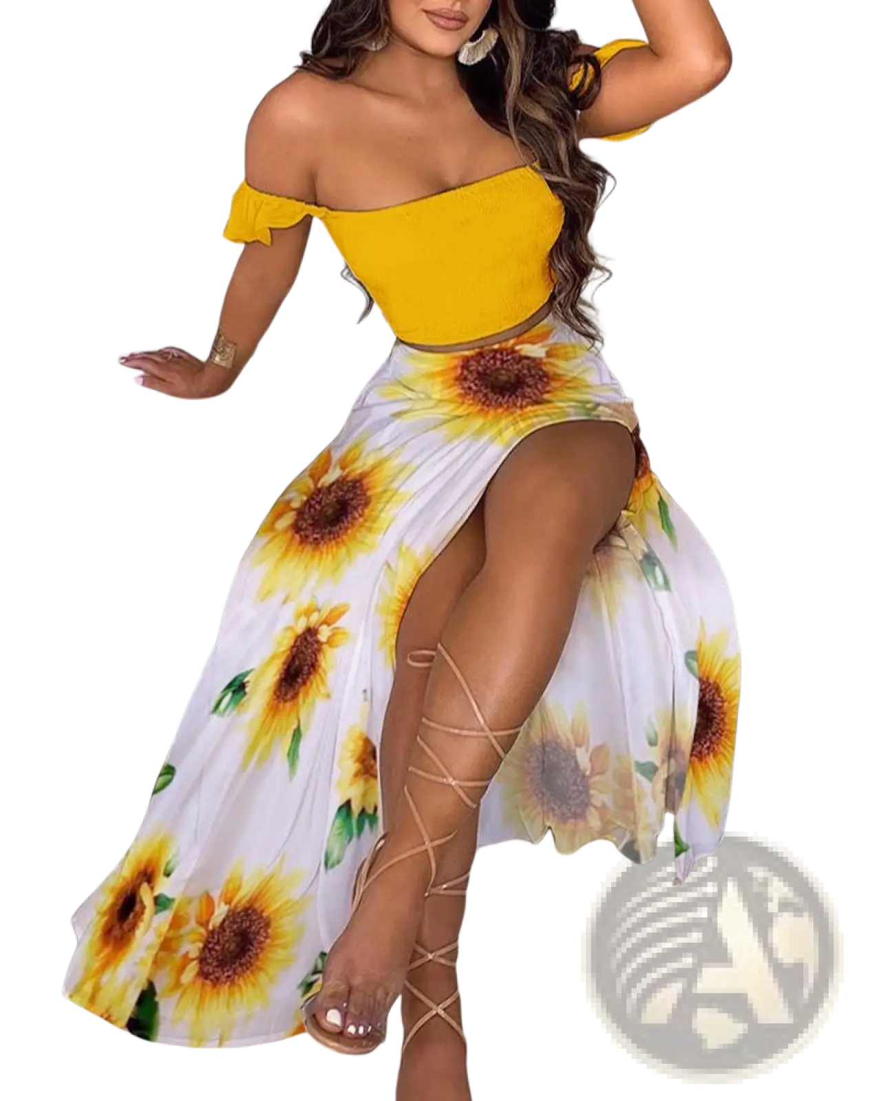 Bohemian Off-shoulder High Slit Two-piece Maxi Dress