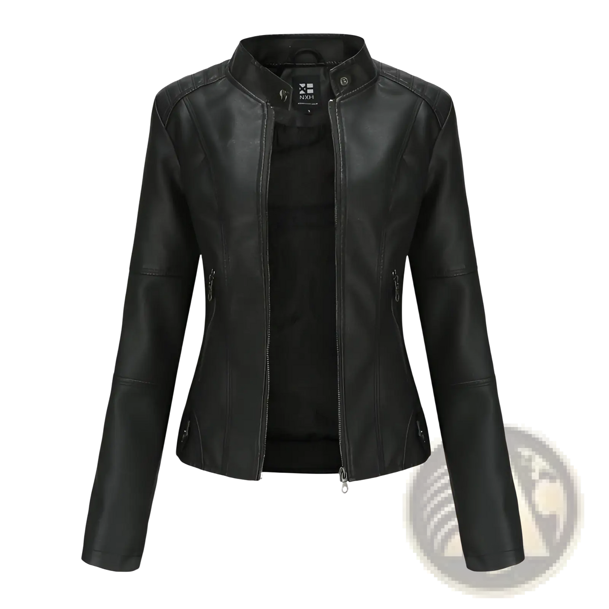 Faux Leather Moto Jacket Slim Fit Stand Collar Coat