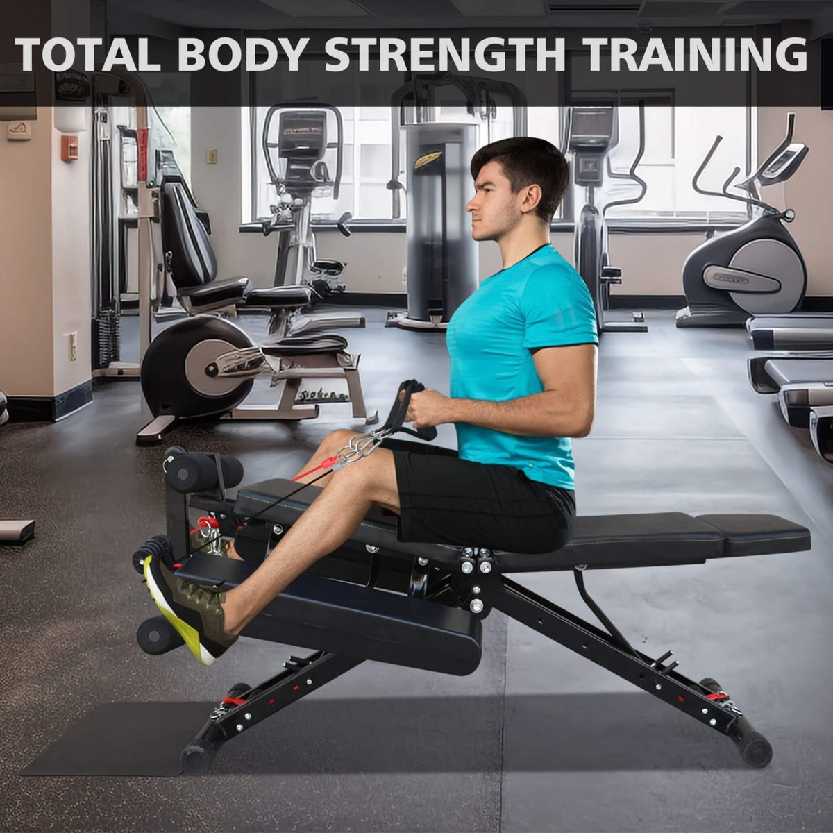 Foldable Multi-Functional Weight Bench For Full-Body Workouts With Resistance Bands, Footrest, And Leg Extender (SAK73642)