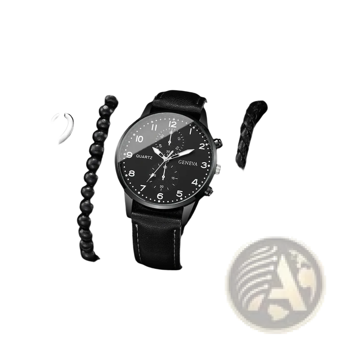 Geneva Men Black Leather Quartz Dress Watch