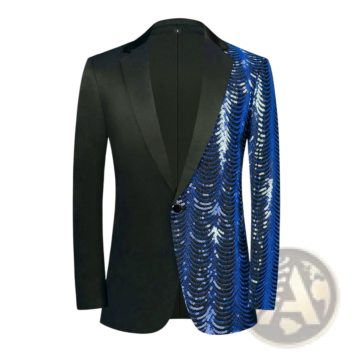 Gold Sequin Sleeve Black Satin Blazer Men