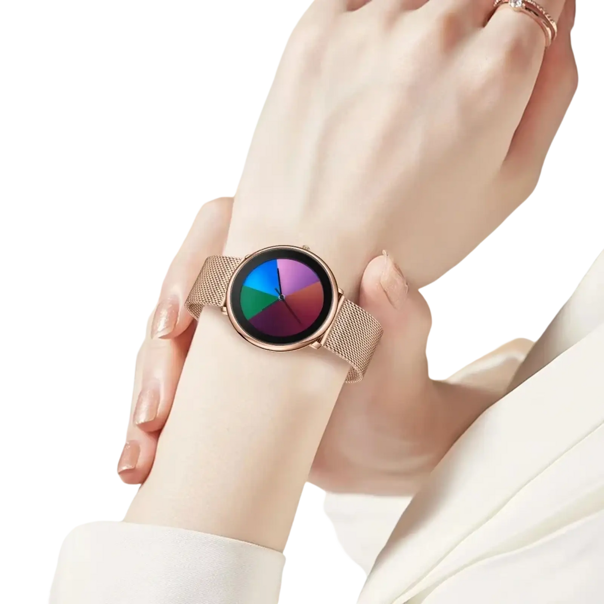 Lige Women Rainbow Dial Quartz Watch Black Mesh