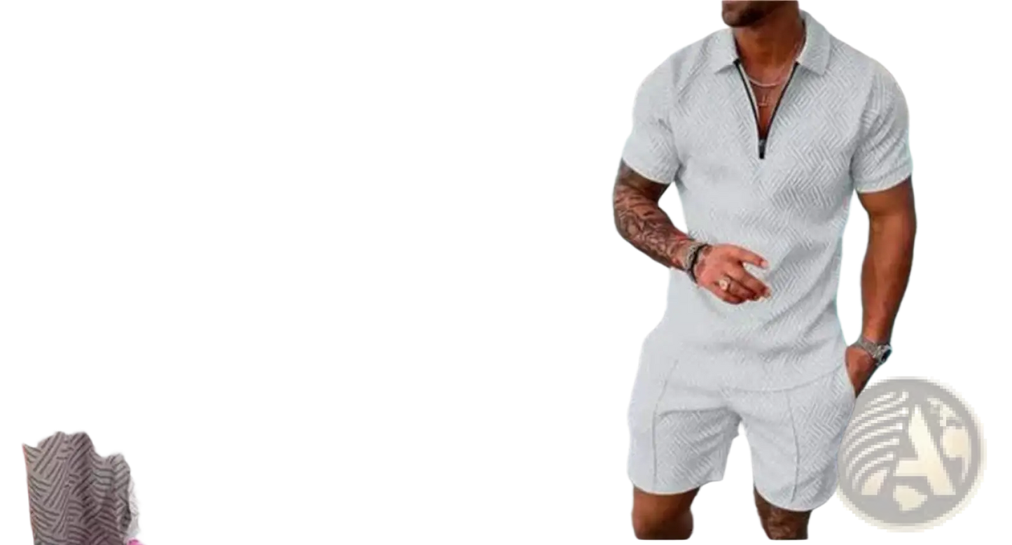 Men's Textured Polo and Shorts Coordinated Summer Set
