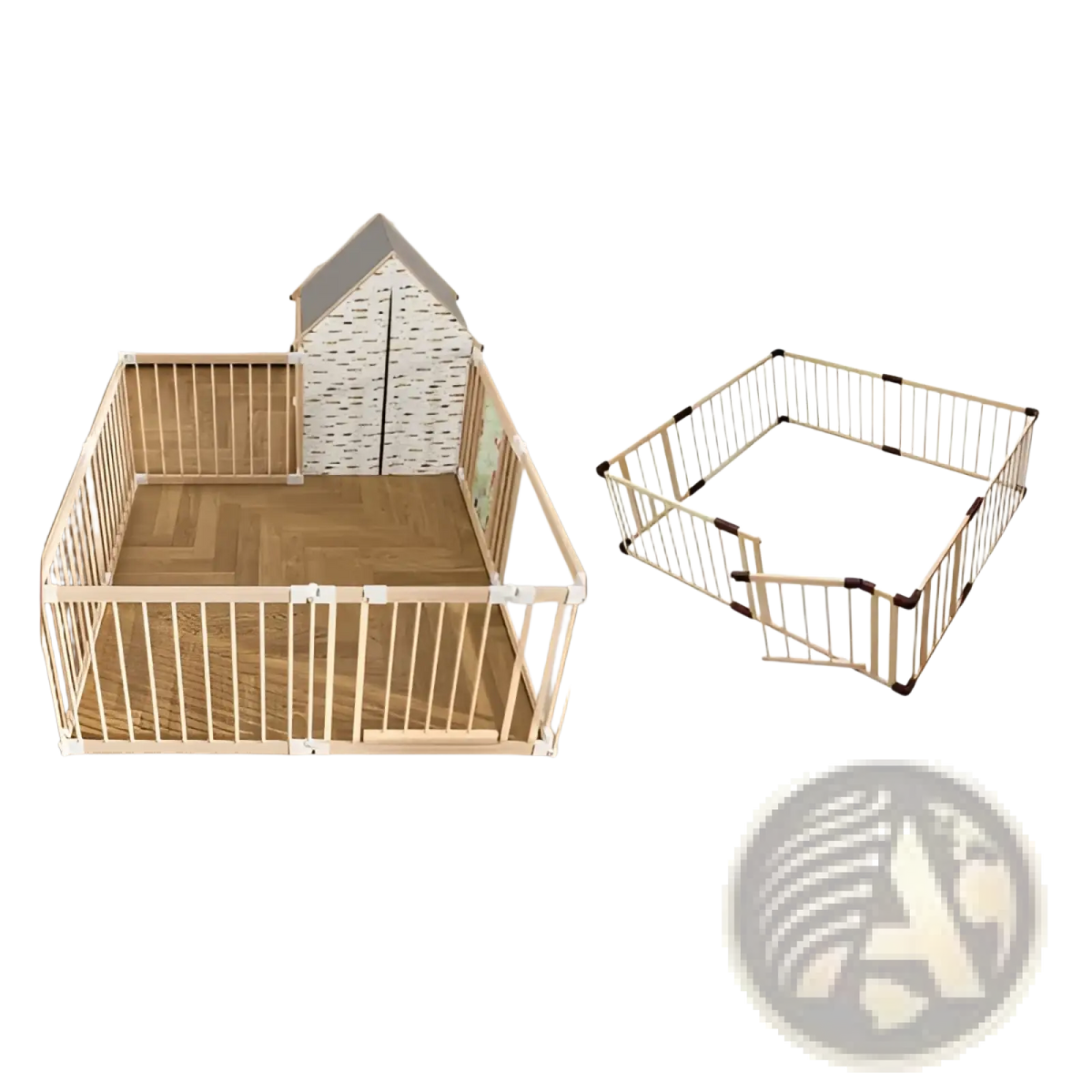 Natural Wood Baby Playpen 10 Panel Foldable Play Yard