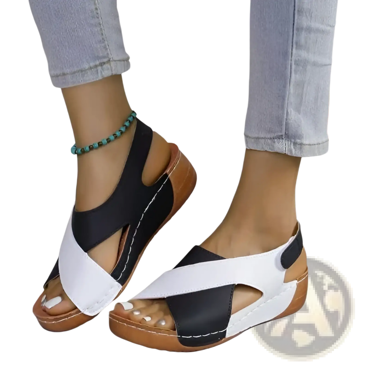 Wedge Sandals Colorblock Platform Cross Strap Shoes