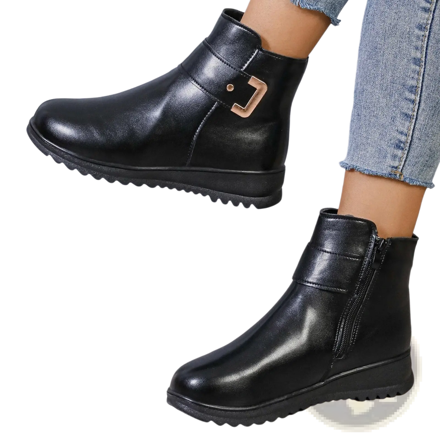 Women's Winter Fleece Ankle Boots Zipper Leather Shoes