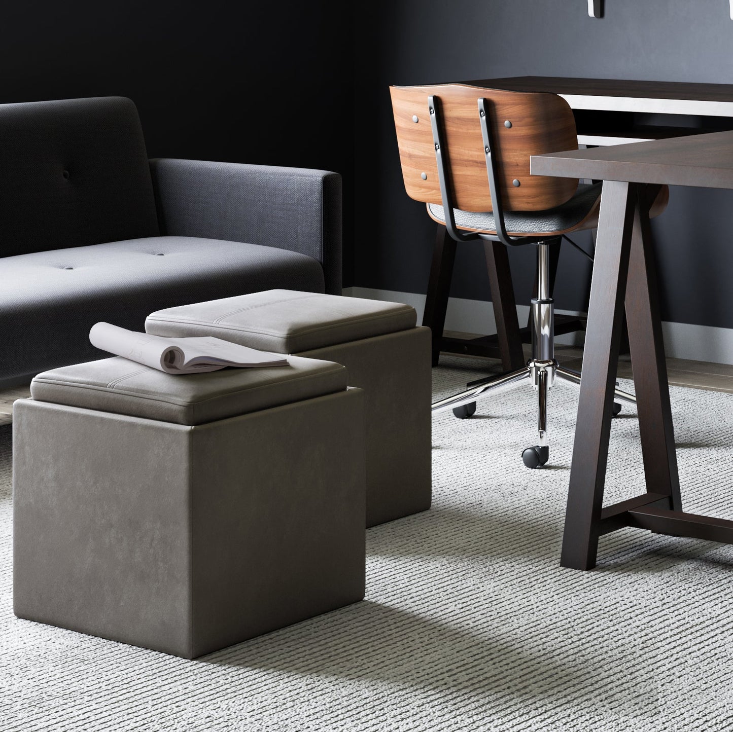 Rockwood 17 Inch Wide Cube Storage Ottoman with Tray