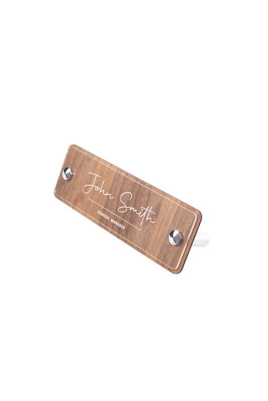 Wooden Desk Name Holder Chrome Detailed Laser Engraving