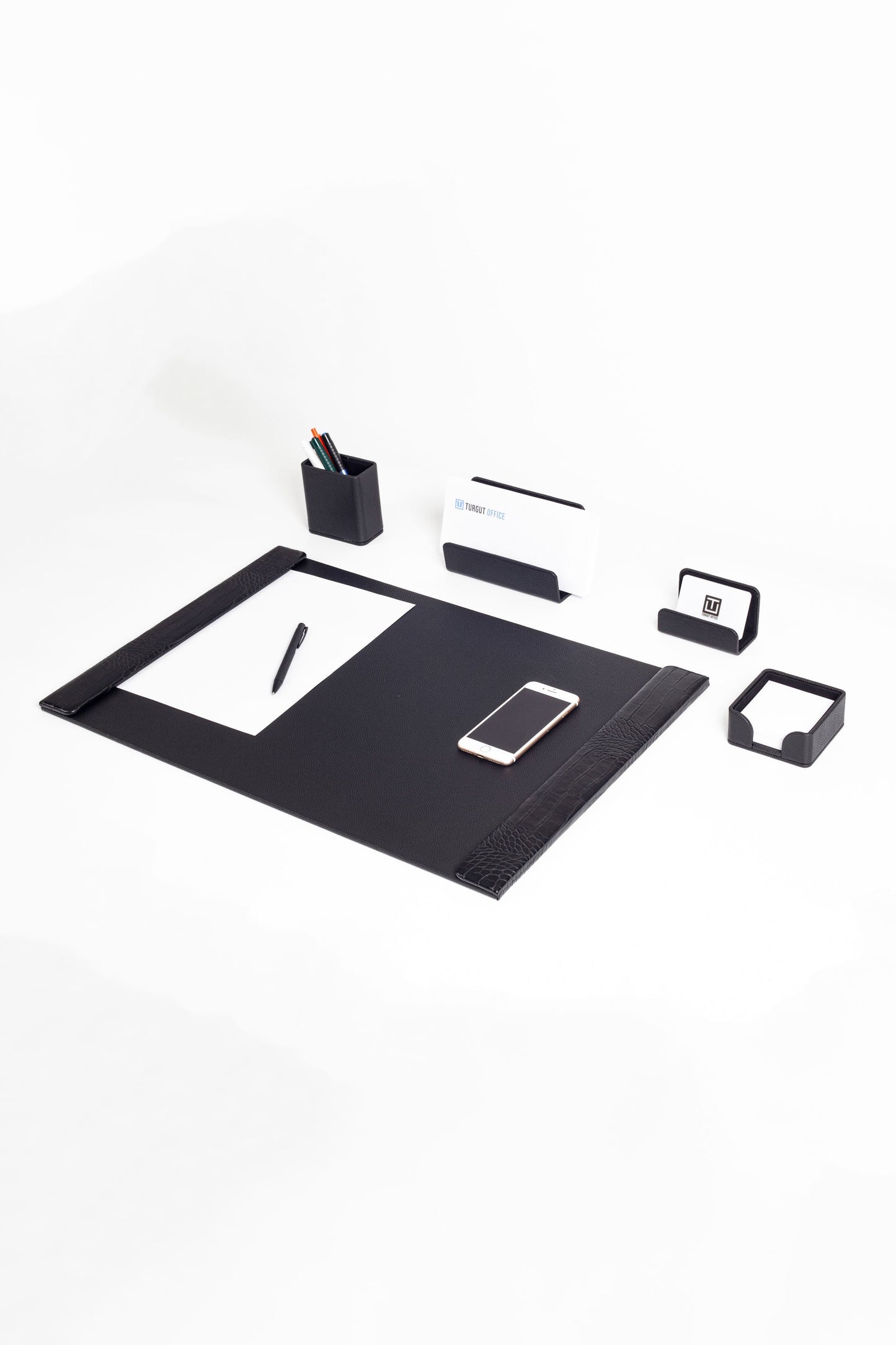 Loft Leather Desk Set Black 5 Pieces Vertical Coroco Detailed