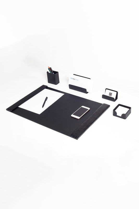 Loft Leather Desk Set Black 5 Pieces Vertical Coroco Detailed