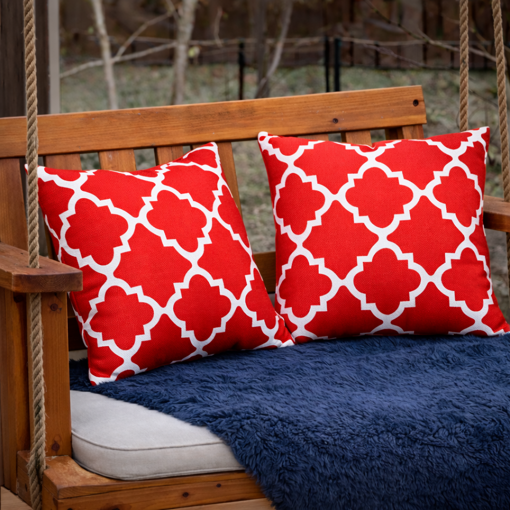 6 Pack Outdoor Pillow Covers - 18x18 Inch Red Trellis