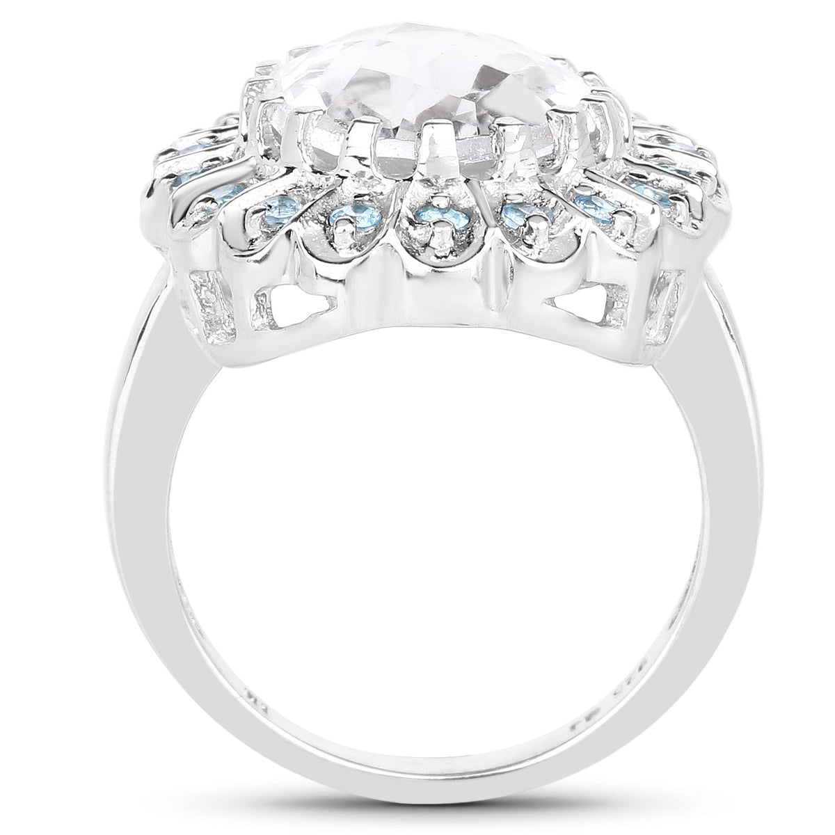 5.90 Carat Genuine Crystal Quartz and Swiss Blue Topaz .925 Sterling Silver Ring