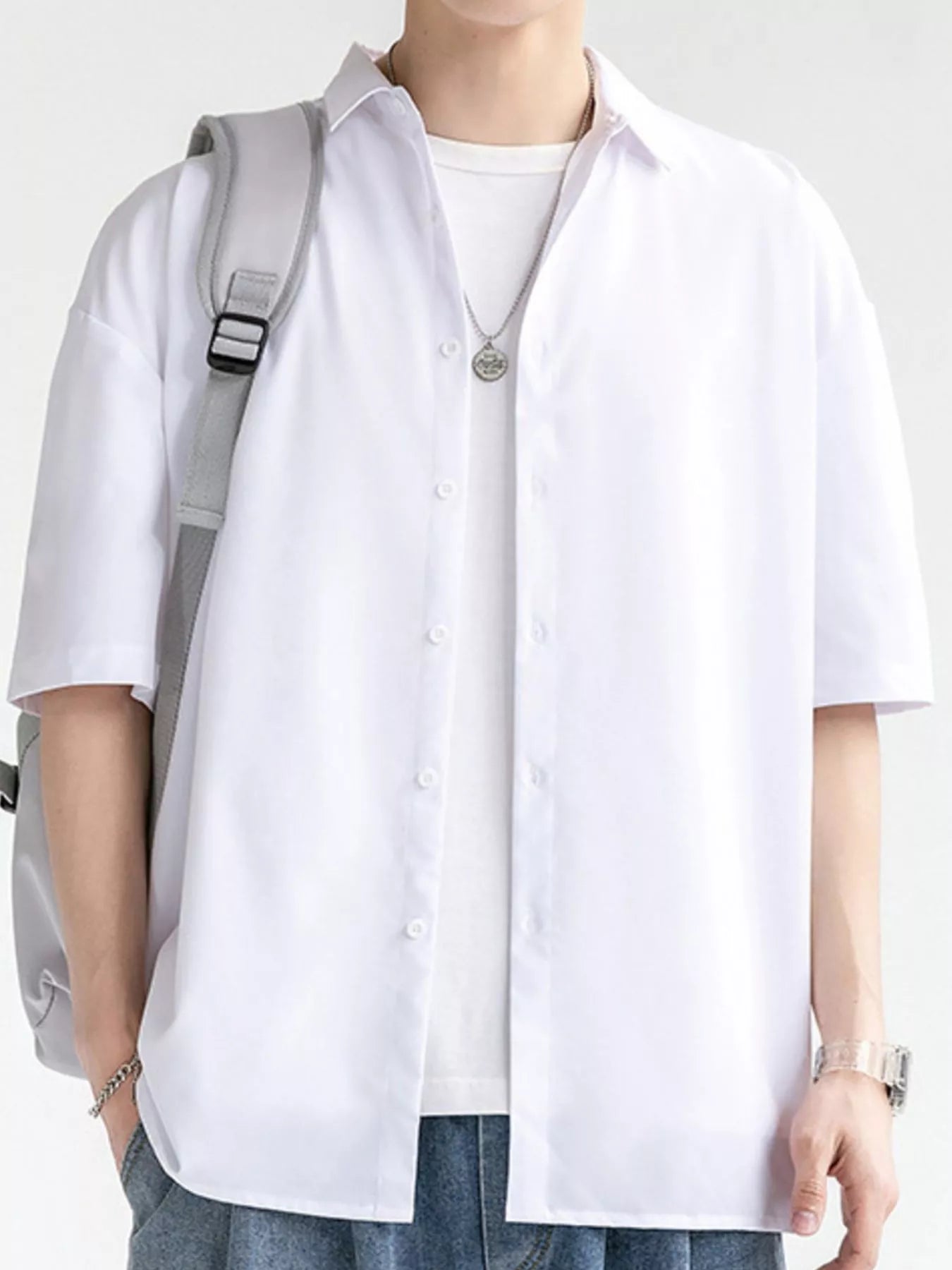 Men's Plus Size Solid Color Casual Short Sleeve Shirt