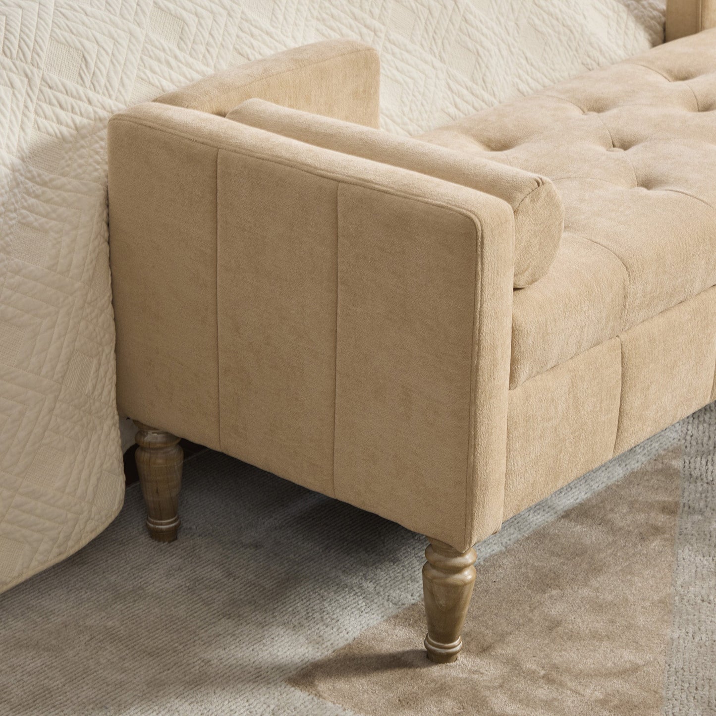 Upholstered Chenille Flip-Top Storage Bench