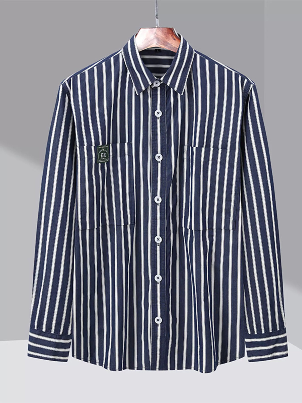 Men's Plus Size Button Up Long Sleeve Striped Shirt