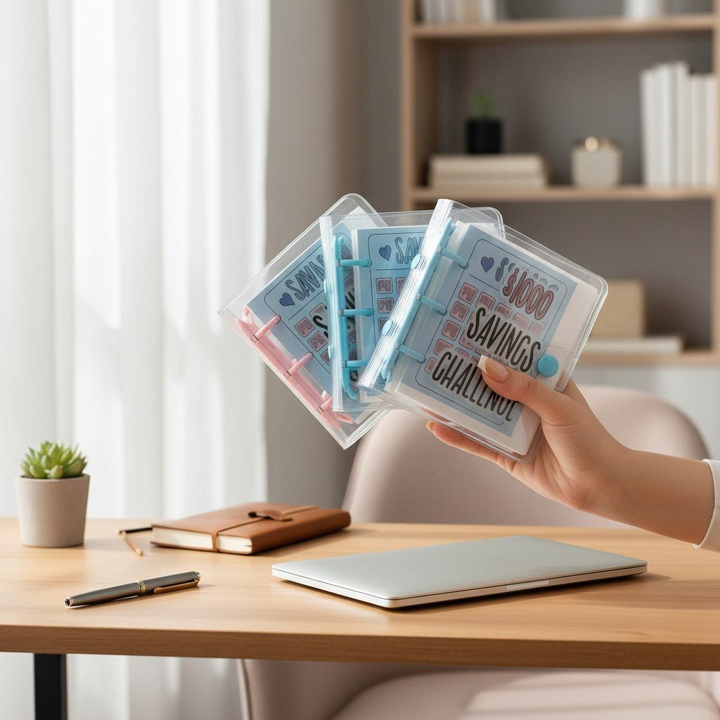 1000 Dollar Savings Challenge Book 3-Ring Binder Clear Cover PVC Money Organizer Budget Planner Cash Stuffing System