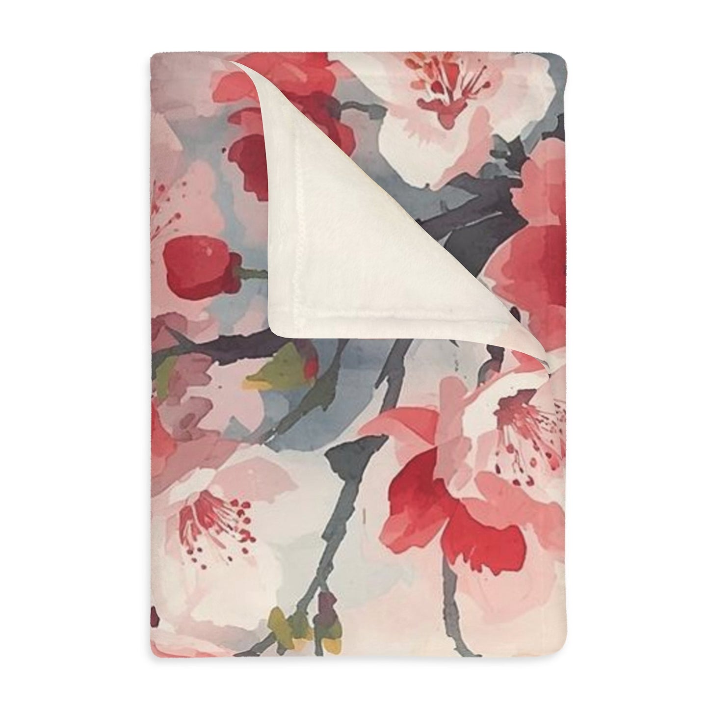 Floral Watercolor Cherry Blossom Blanket — Velveteen Microfiber Throw