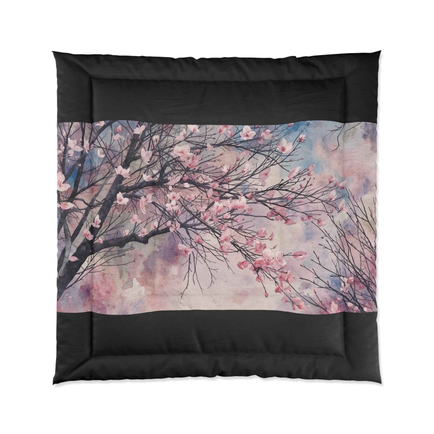 Cherry Blossom Comforter Lightweight Pink Watercolor Tree Bedding Microfiber