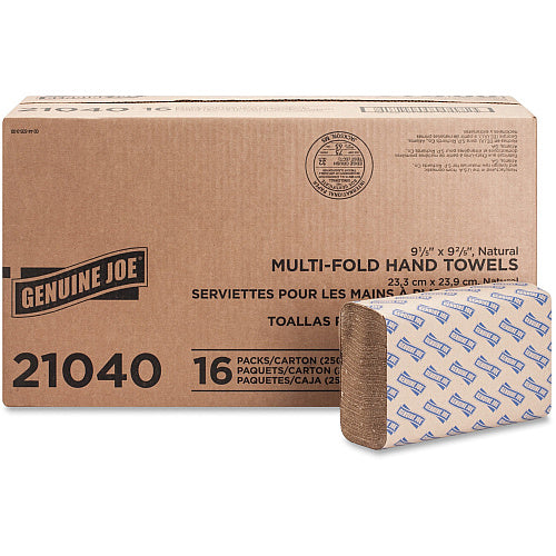 Genuine Joe® Multifold Paper Towels, 1-Ply, Brown 4,000 Towels (GJO21040)