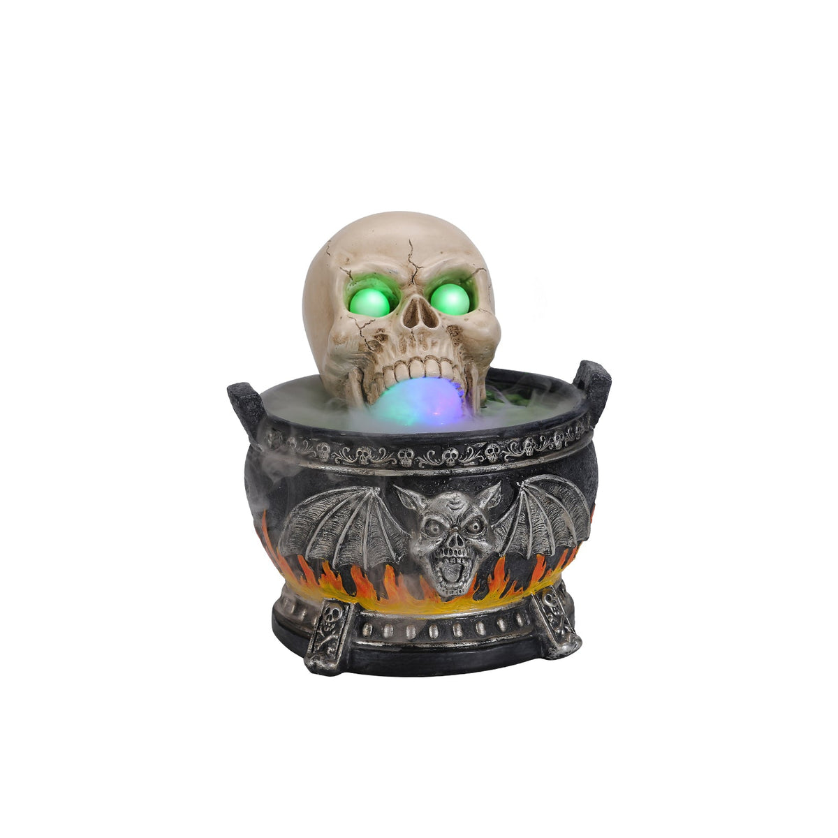 Halloween Skull Cauldron Statue with LED Light