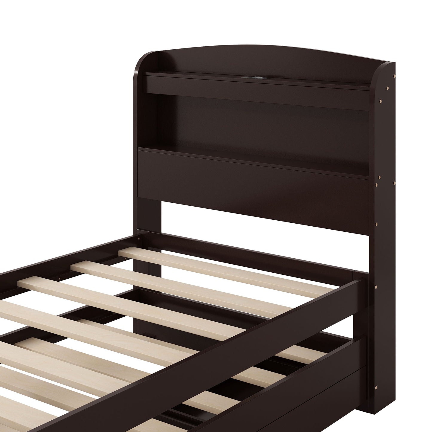 Platform Bed With LED Headboard, Charging Station, Trundle And 2 Drawers