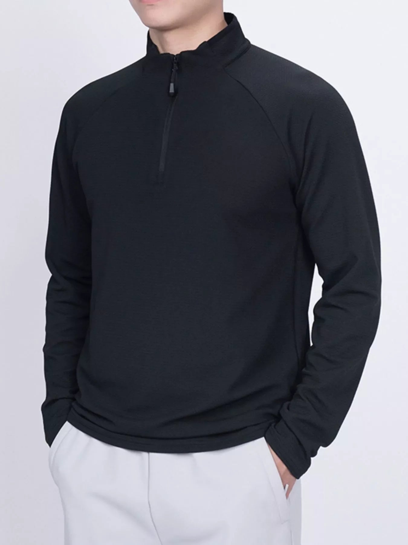 Men's Plus Size Casual Long Sleeve Quarter Zip T-Shirt