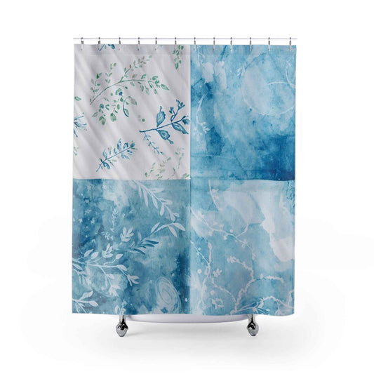 Blue Watercolor Floral Shower Curtain – Premium Poly-Blend