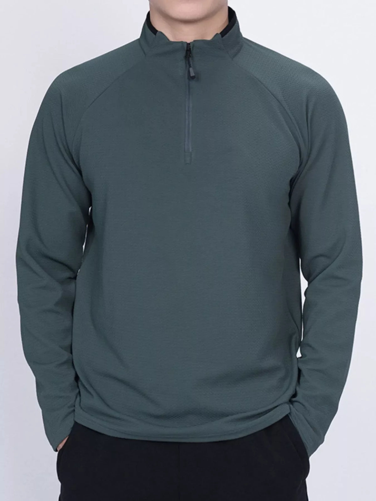 Men's Plus Size Casual Long Sleeve Quarter Zip T-Shirt
