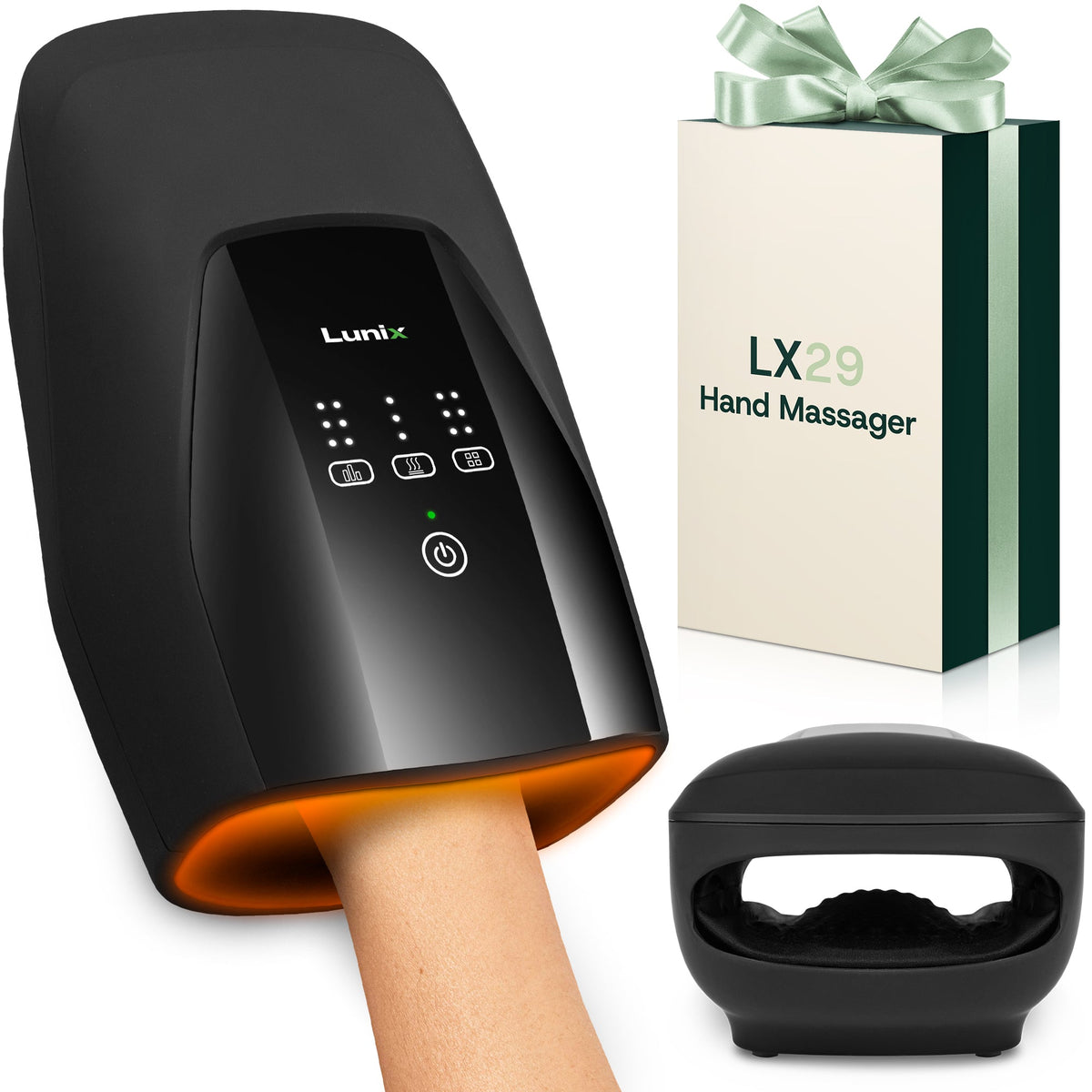 LX29 Hand Massager with Heat & Air Compression, Charcoal Black
