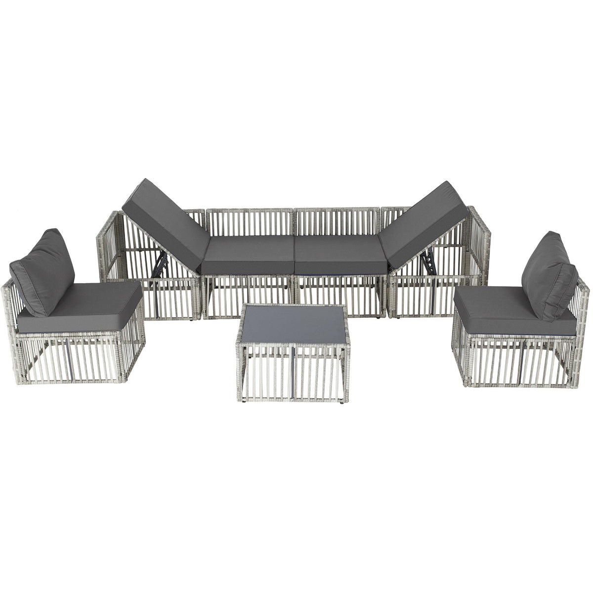 Ainfox Outdoor Patio Furniture Set, Wicker Sectional Conversation Set with Adjustable Backrest Sofa