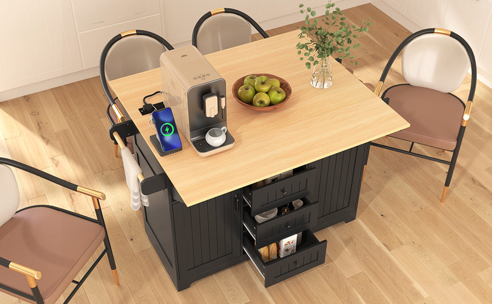 K&K 55.7'' Large Kitchen Island with Drop Leaf