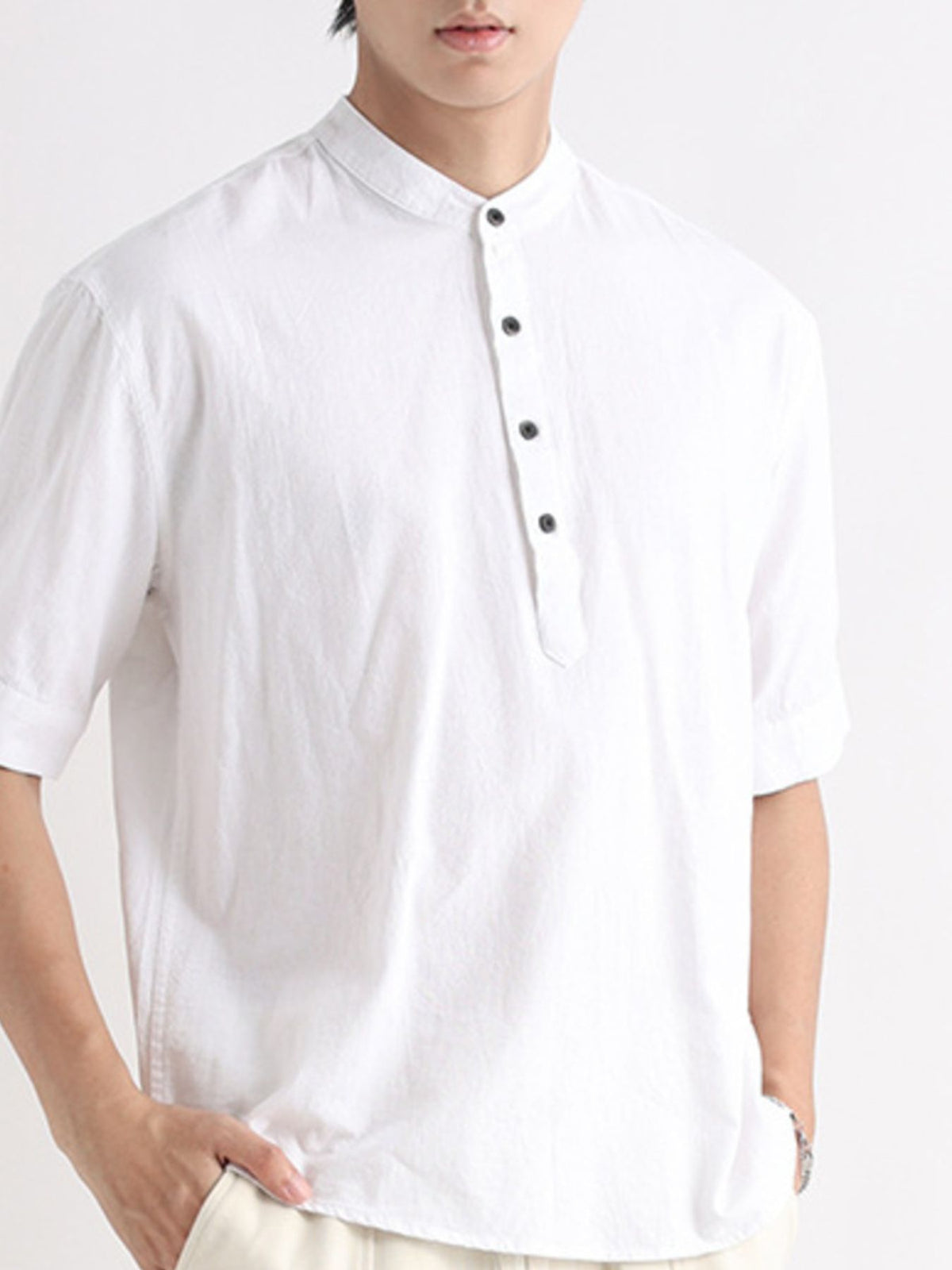 Men's Plus Size Button Detail Short Sleeve Blouse