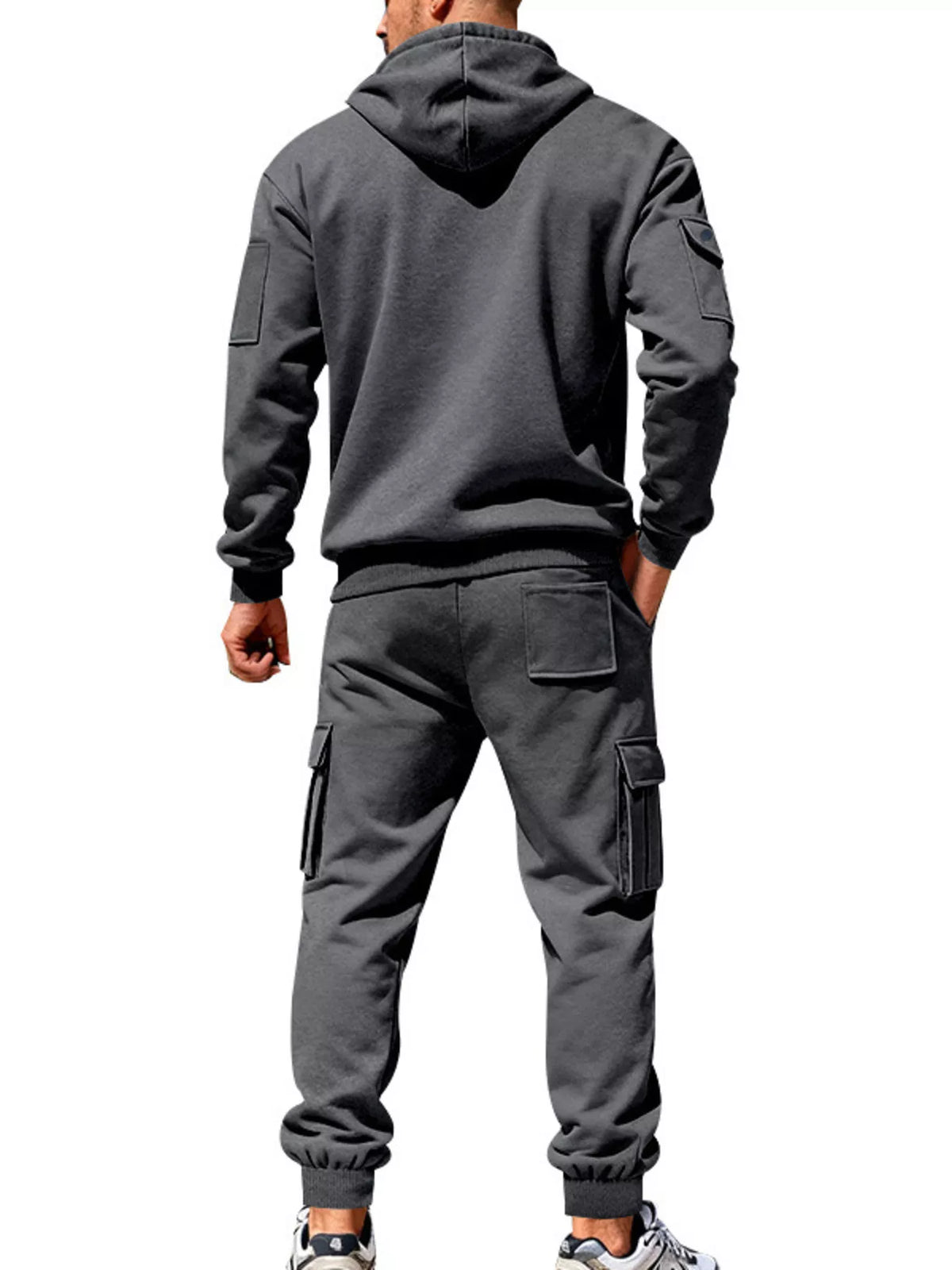 Men's Plus Size Casual Zip-Up Hoodie and Cargo Pants Set