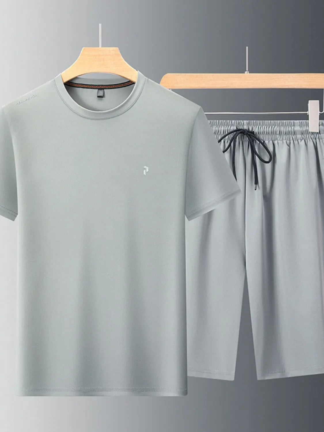 Men's Plus Size Round Neck Short Sleeve Top and Shorts Set