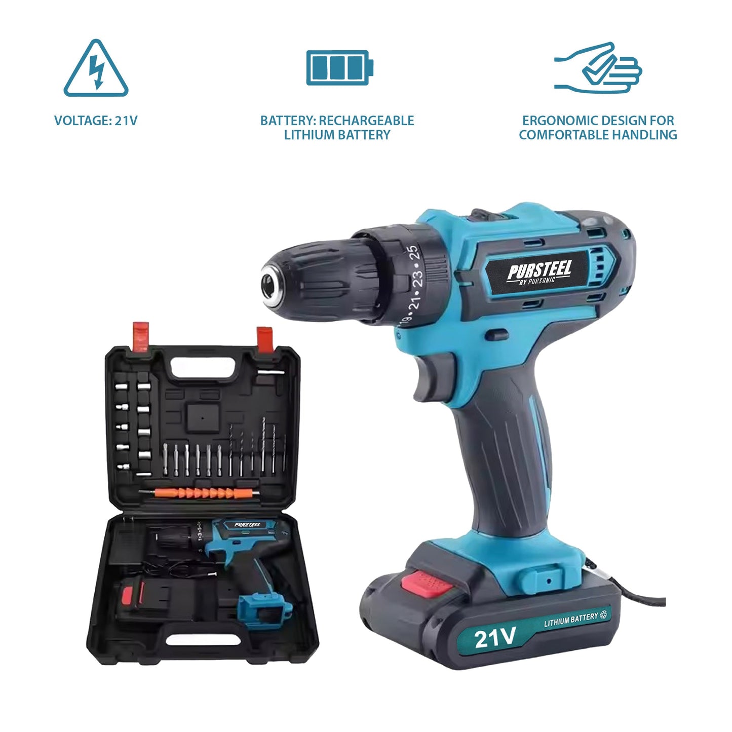 Essential Power & Precision Kit: Pursonic Drill, Electric Screwdriver, Handy Solutions Tools & Ultra Bright Flashlight