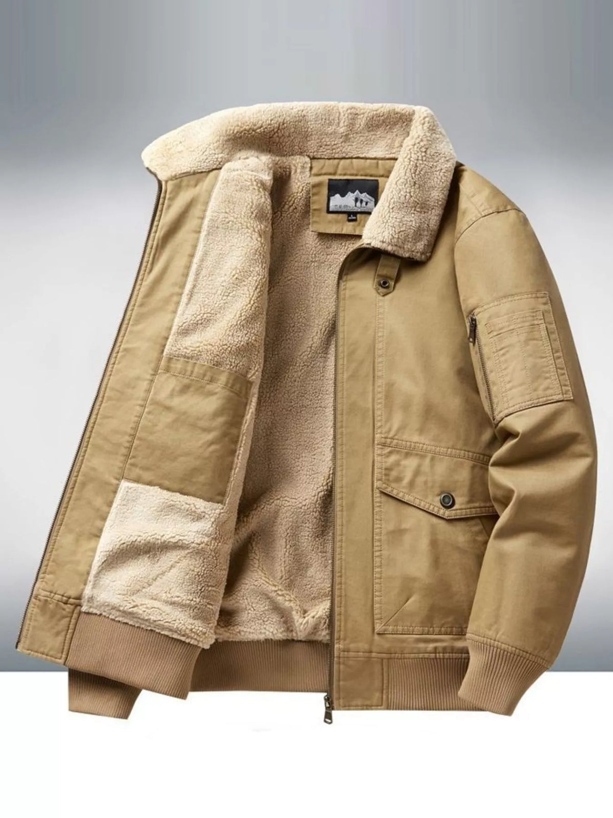 Men's Plus Size Warm Sherpa Lined Zip Up Jacket